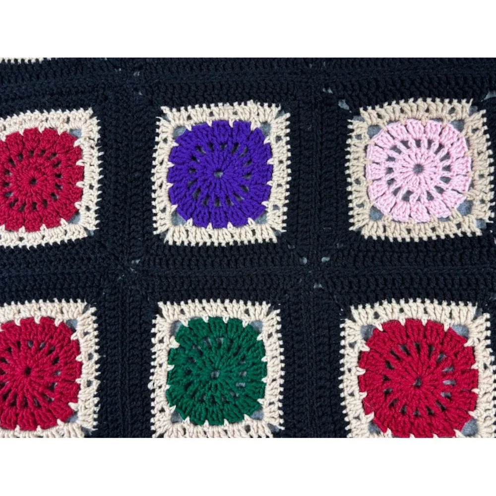 Vintage Granny Square‎ Crochet Afghan Blanket 40x50 Handmade Boho Retro Chic